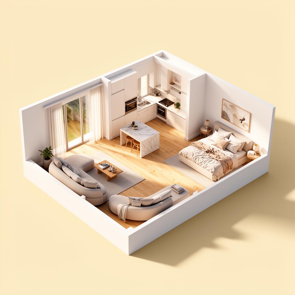 3D isometric render of the apartment