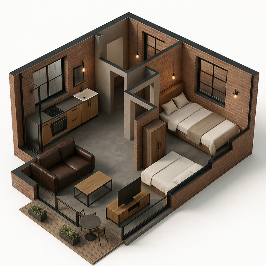 Industrial Loft interior render example